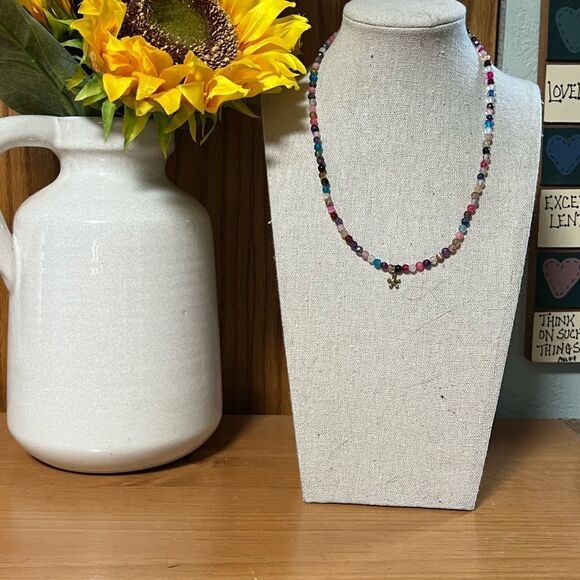 Multicolor Beaded Necklace with Gold Accent #J3 - Picture 6 of 6